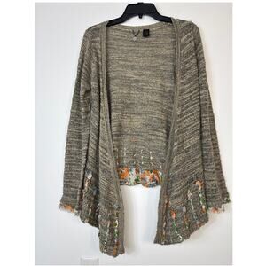 BKE Boutique Open Weave Wool Blend Flyaway Cardigan Chiffon Trim Large Boho
